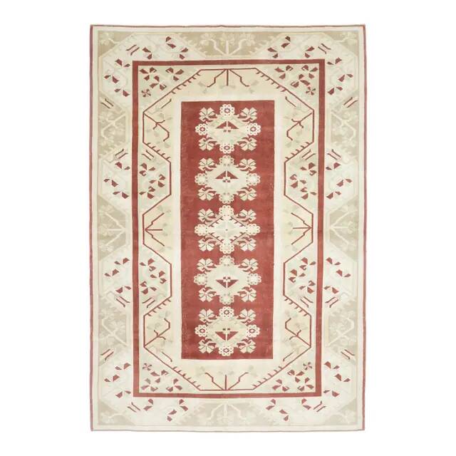 Vintage Turkish Hand-Knotted Wool Cotton Red Area Rug 202x301