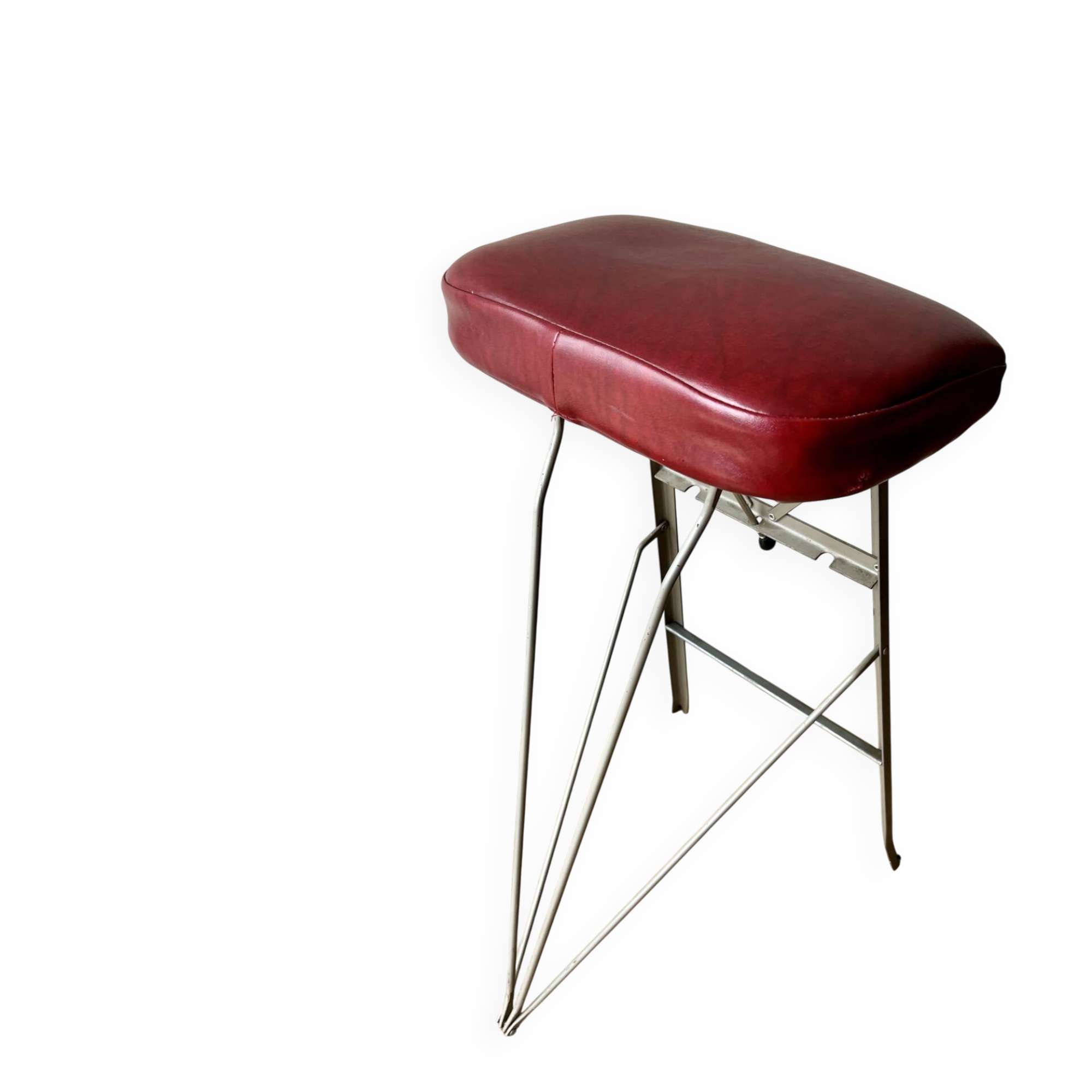 Vintage folding stool Libellule – Normafix – burgundy faux leather – years