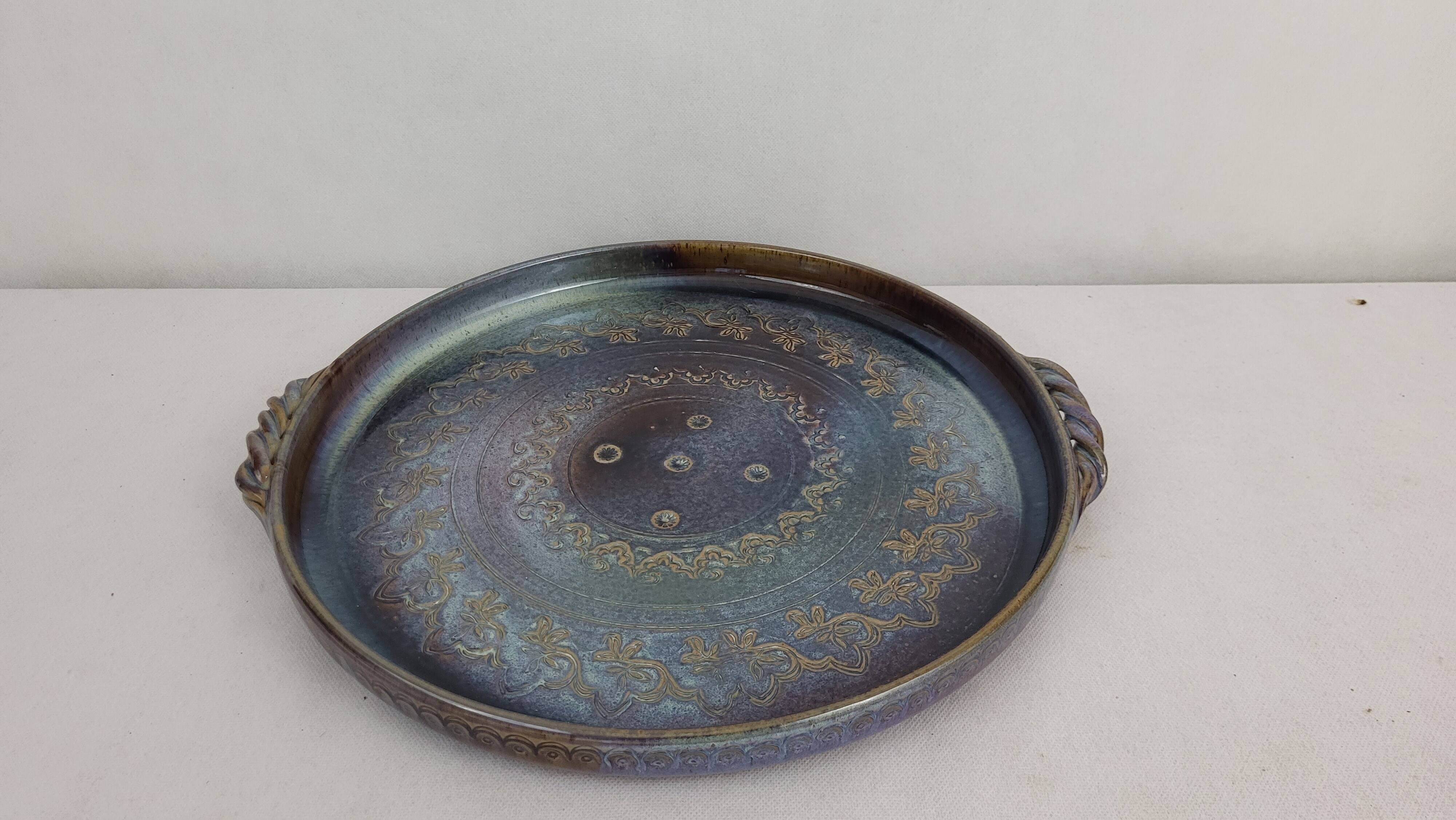 Stoneware tray signed Auger / Puisaye