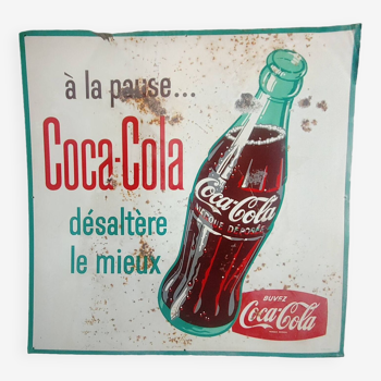 Ancienne plaque en tôle publicitaire Coca Cola 1960 's Neuhaus - Bagneux - 90x90 cm