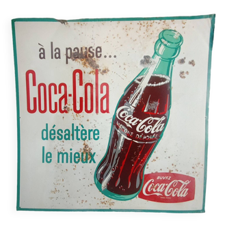 Ancienne plaque en tôle publicitaire Coca Cola 1960 's Neuhaus - Bagneux - 90x90 cm