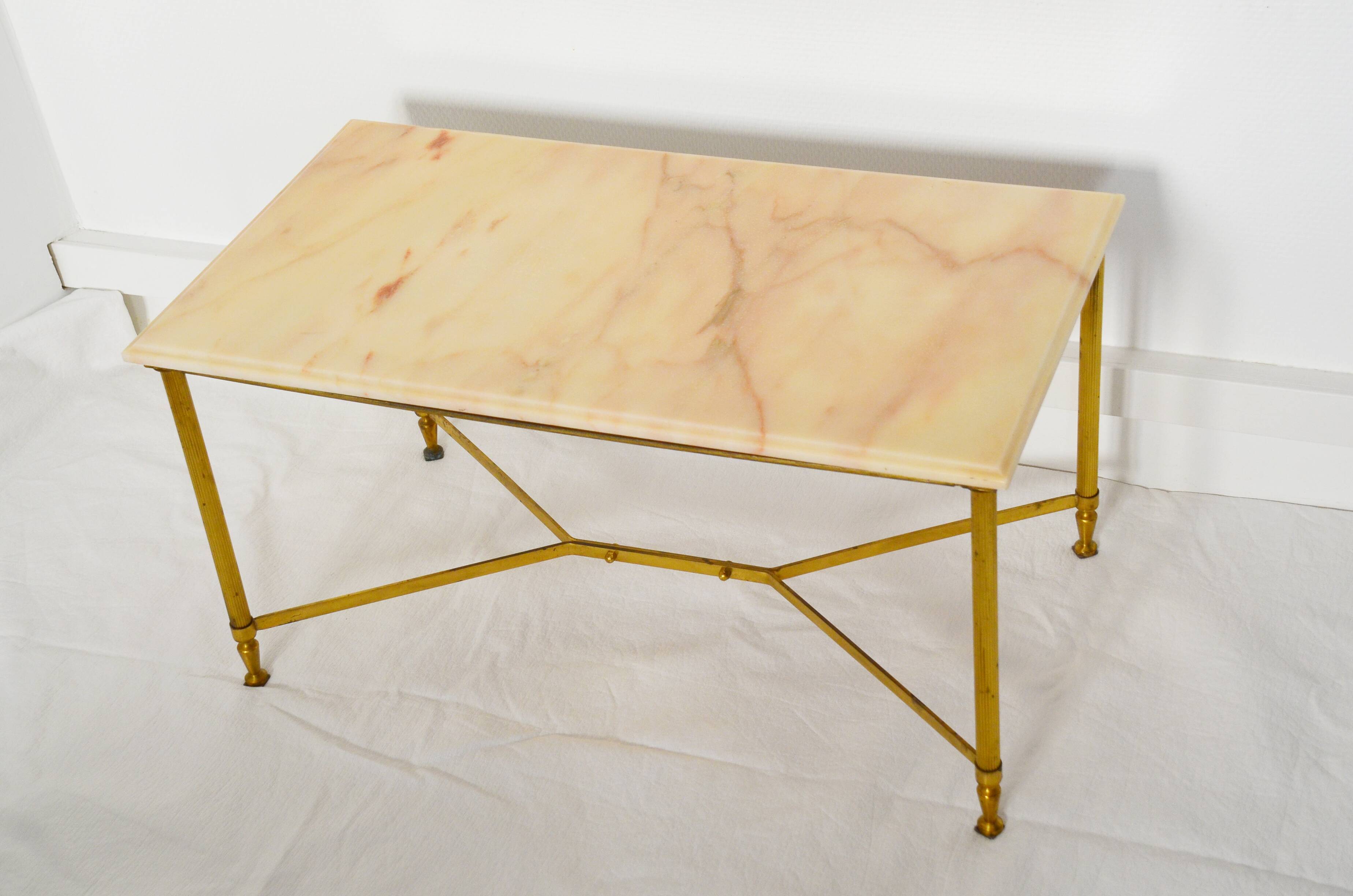 Coffee table marble unbleached and brass 60s