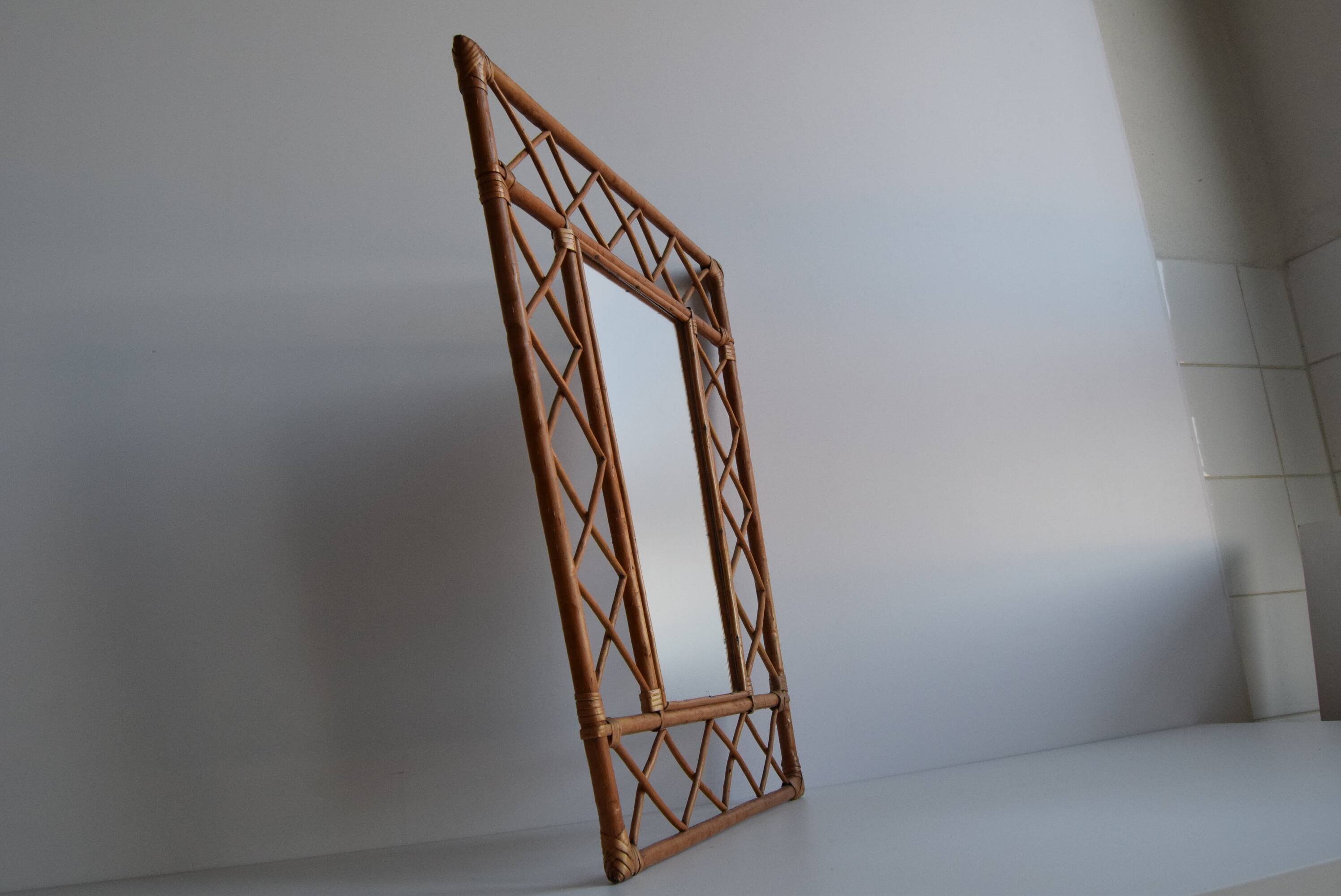 1970s Mid century Rattan wall mirror