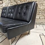 Vintage leather bench sofa 1970"