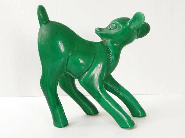 Faon, Bambi en céramique verte, 1960