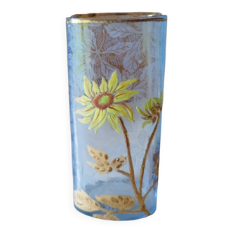 Small translucent glass enameled vase