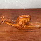 Large Danish carved wooden snail sculpture from the mid-century, 1960s.