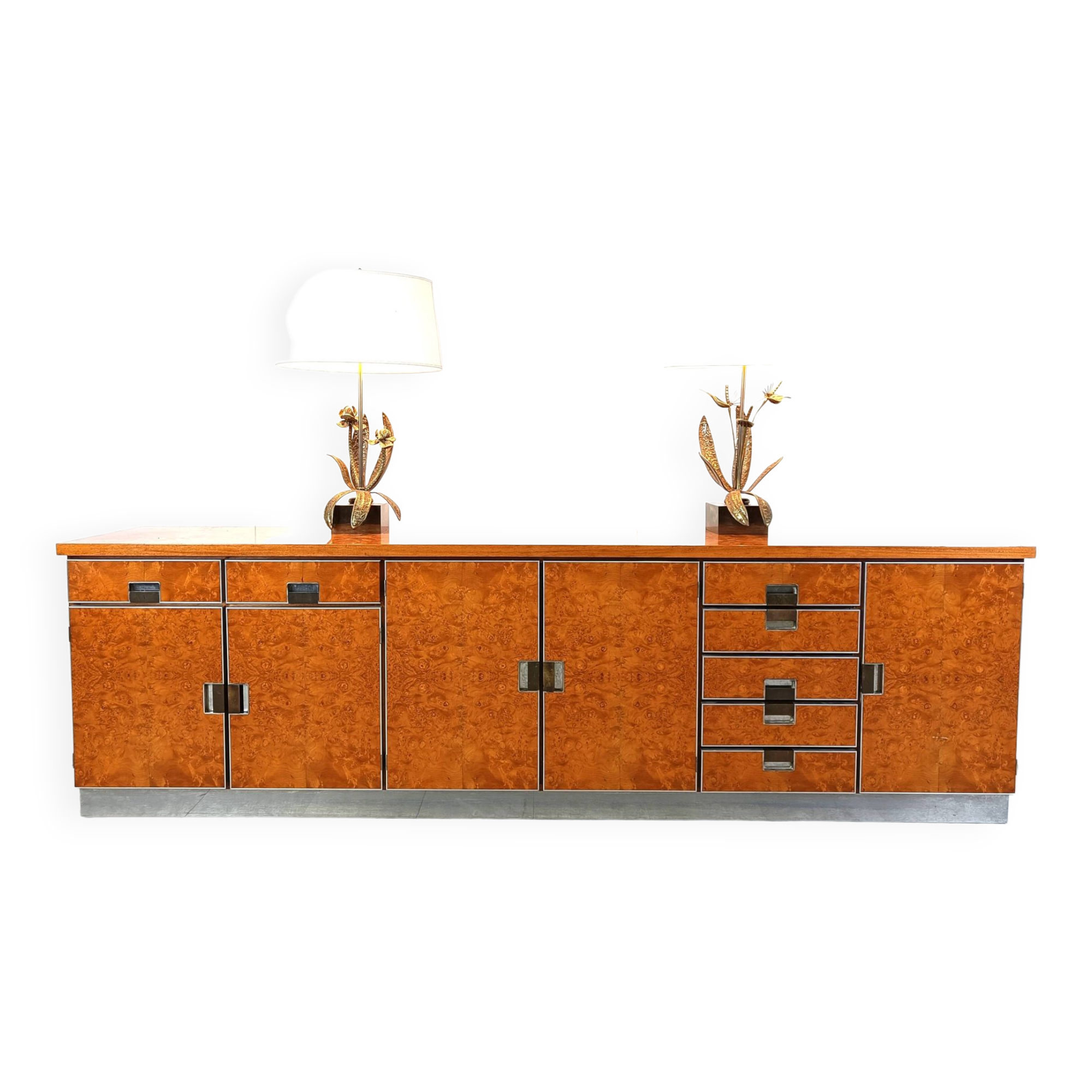 Vintage italian burl wood credenza, 1970s