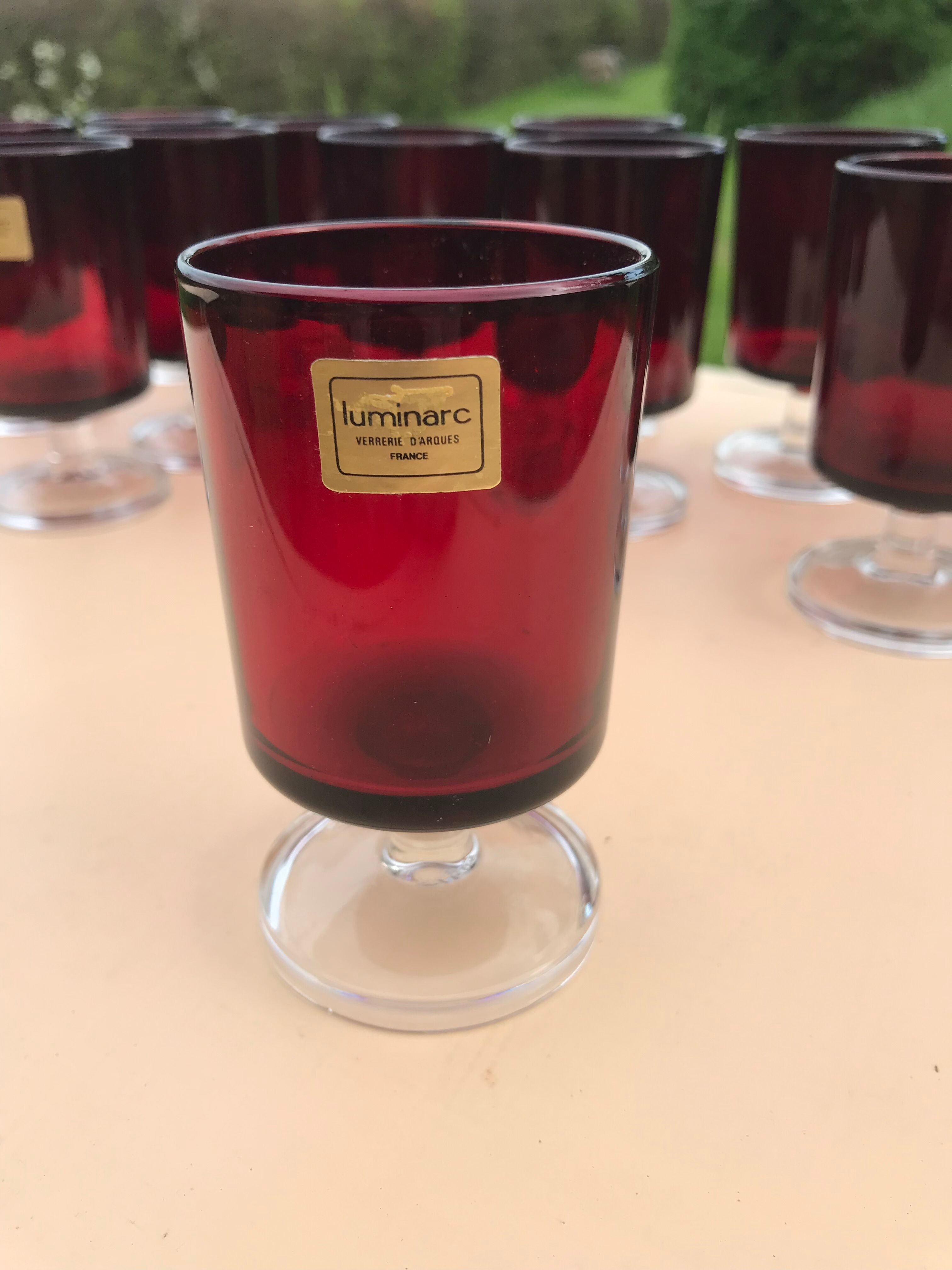 12 red vintage stemmed glasses