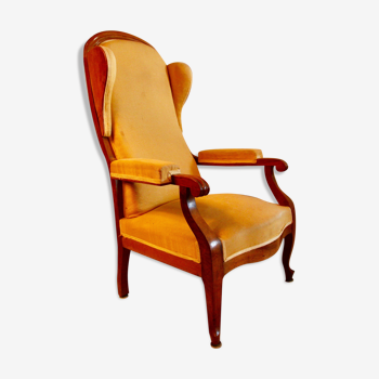 Voltaire wing armchair, fabric yellow, 20th century