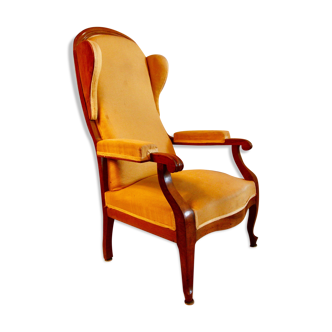 Voltaire wing armchair, fabric yellow, 20th century