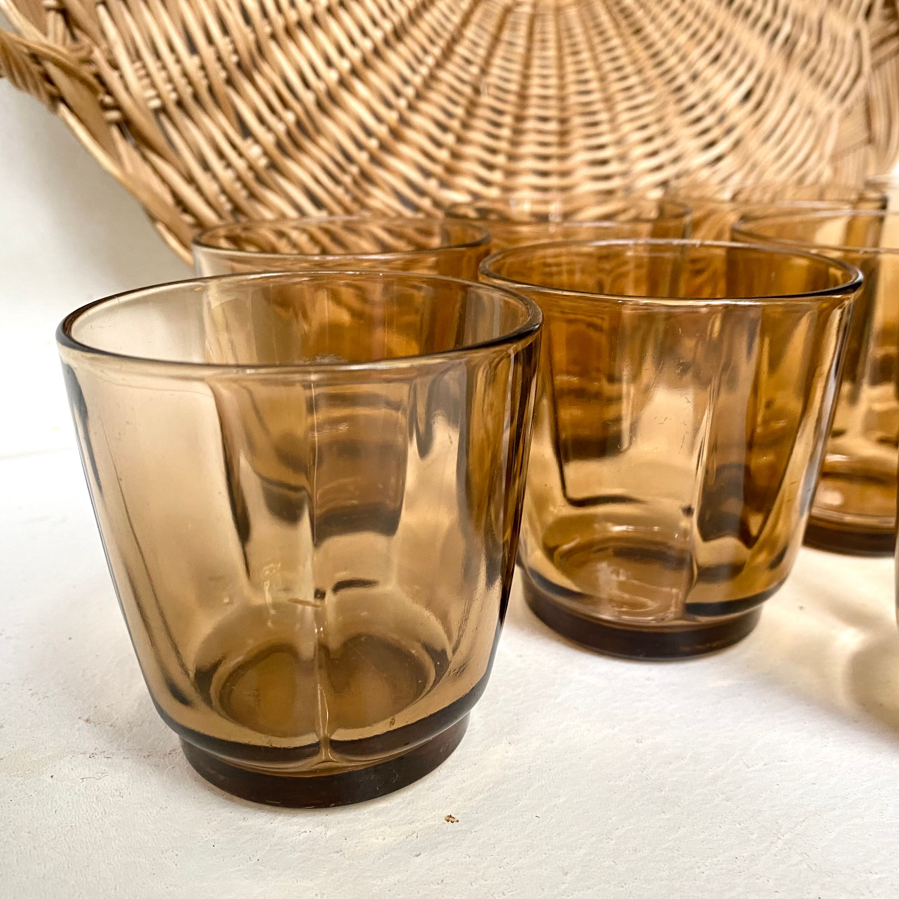 Vintage Duralex smoked water glasses