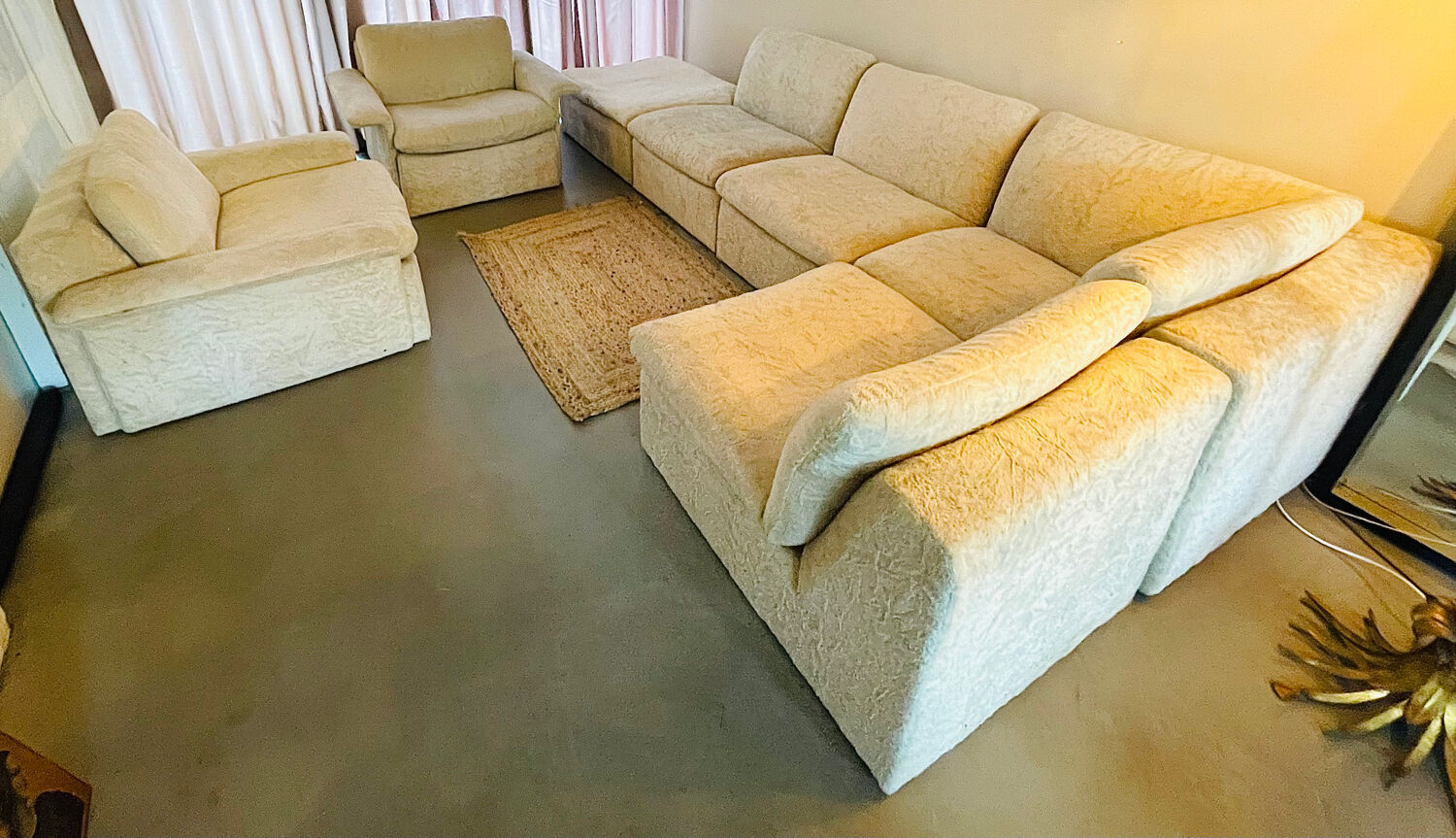 Modular corner sofa white pluche 7 elements