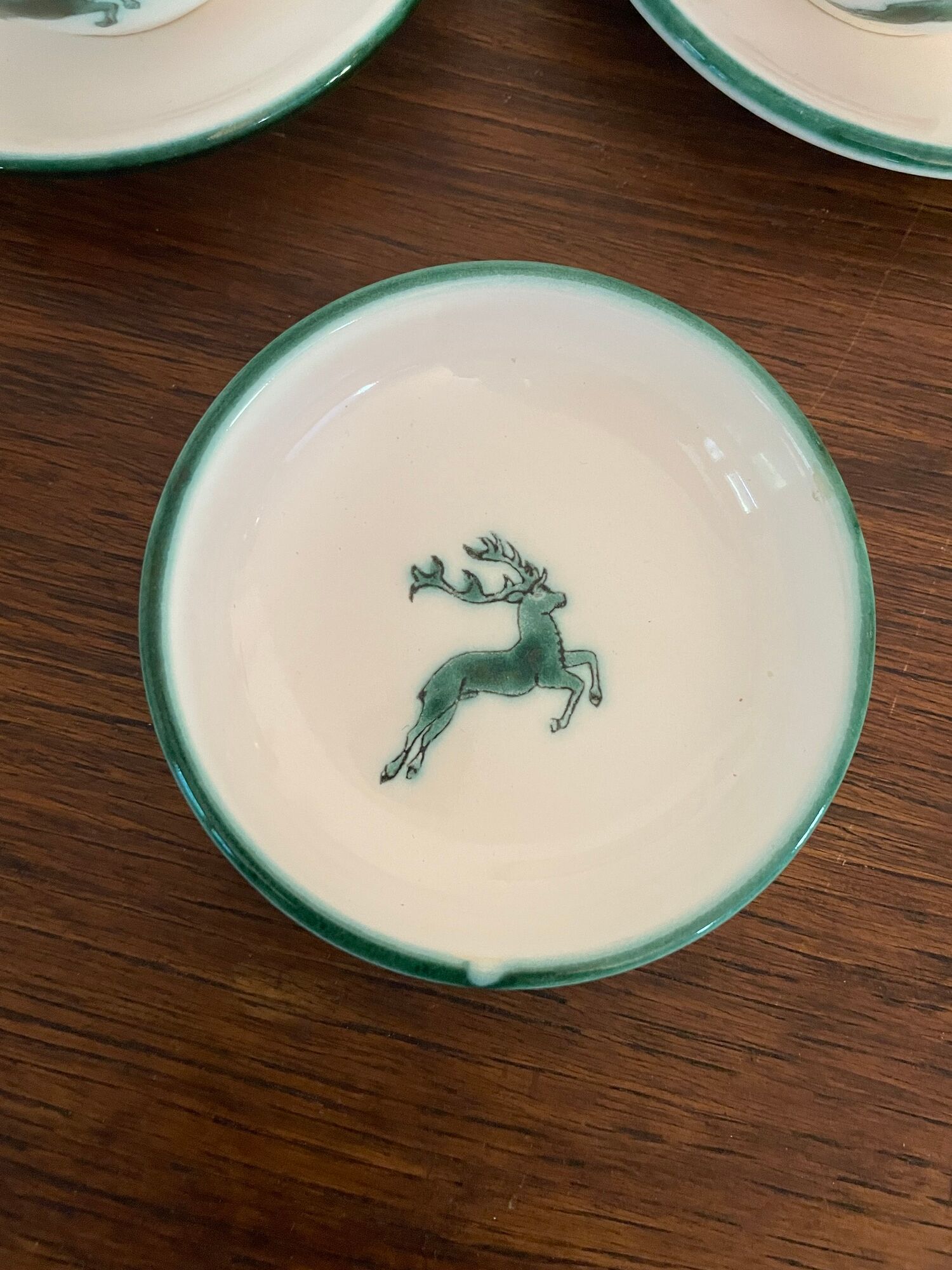 Set of 2 espresso coffee cups and their cups Green Deer Pattern Gmundner Keramik