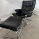 Old armchair and ottoman black leather tubular chrome bauhaus design from the 70s