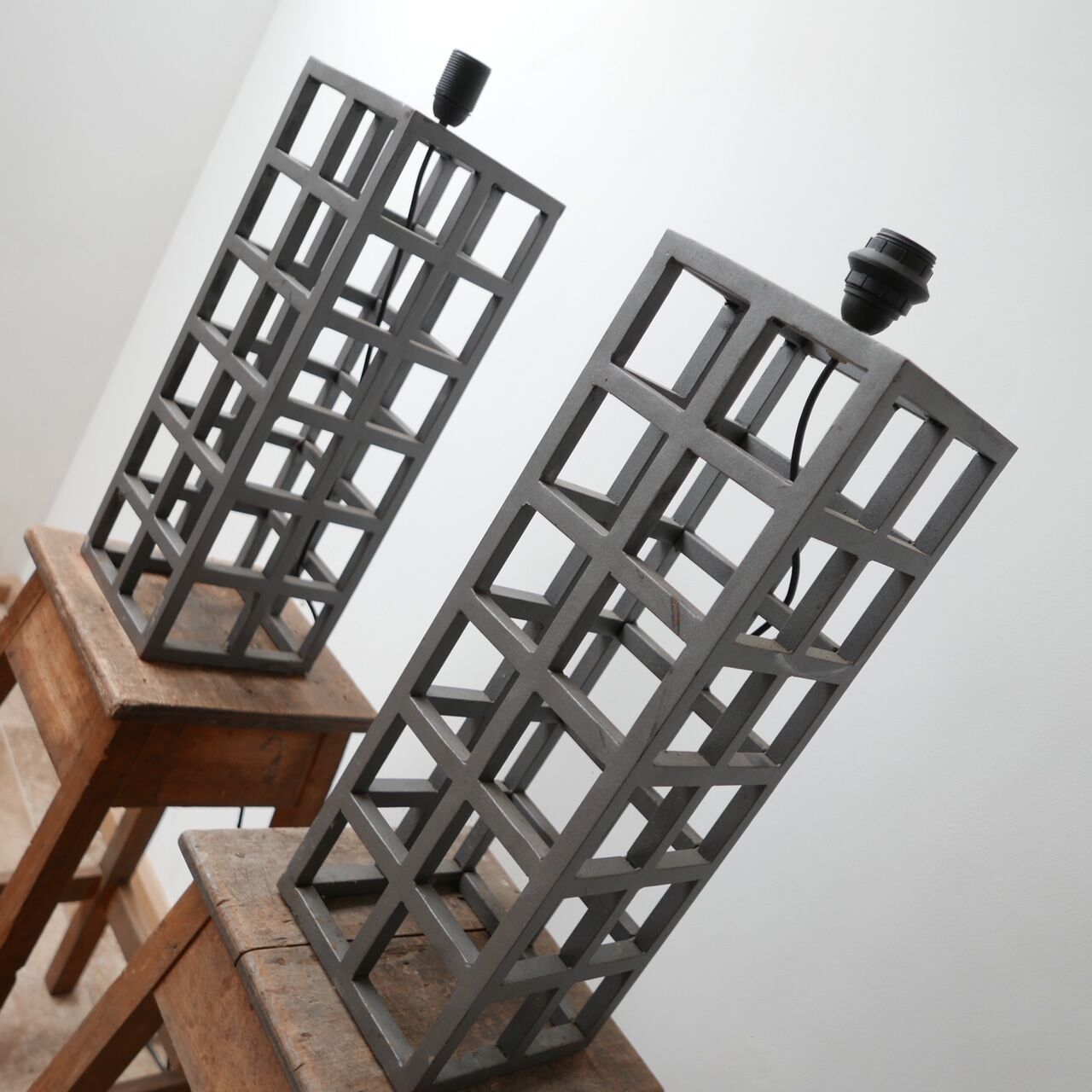 Geometric pair of german metal table lamps