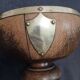 Victorian era silver-plated bowl with oak wood.