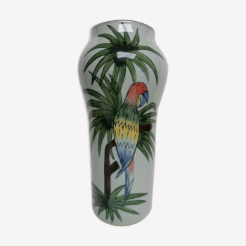 Ceramic vase enamelled jungle parrot