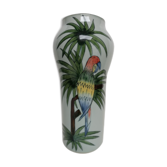 Vase céramique émaillée perroquet jungle