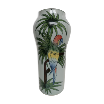 Ceramic vase enamelled jungle parrot