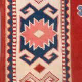 Old turkish kazak rug 140x83 cm vintage, red and blue