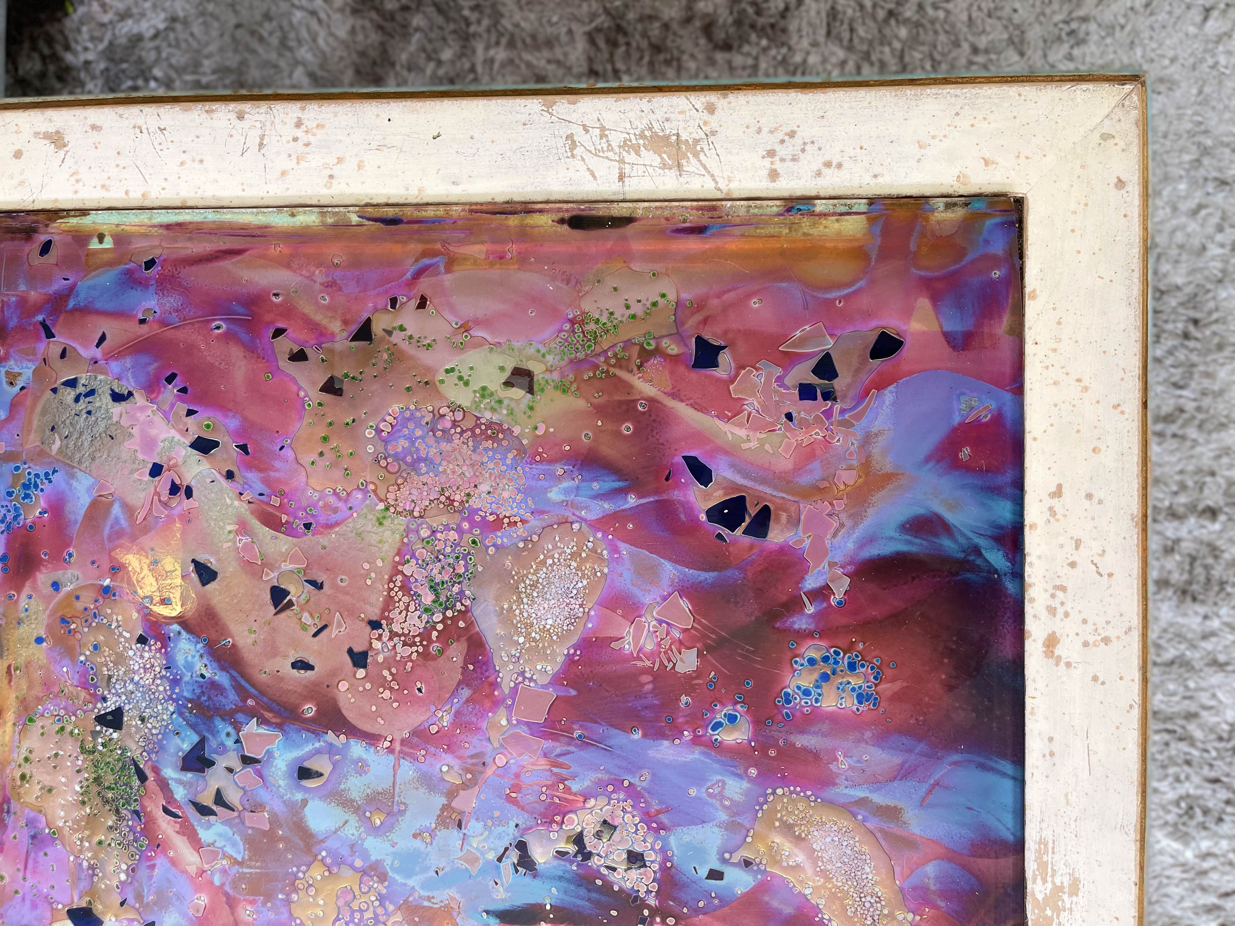 Baroque style coffee table colored glass