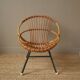 Fauteuil  rotin osier bambou vintage décoration scandinave enfant chaise rétro piètement métal noir