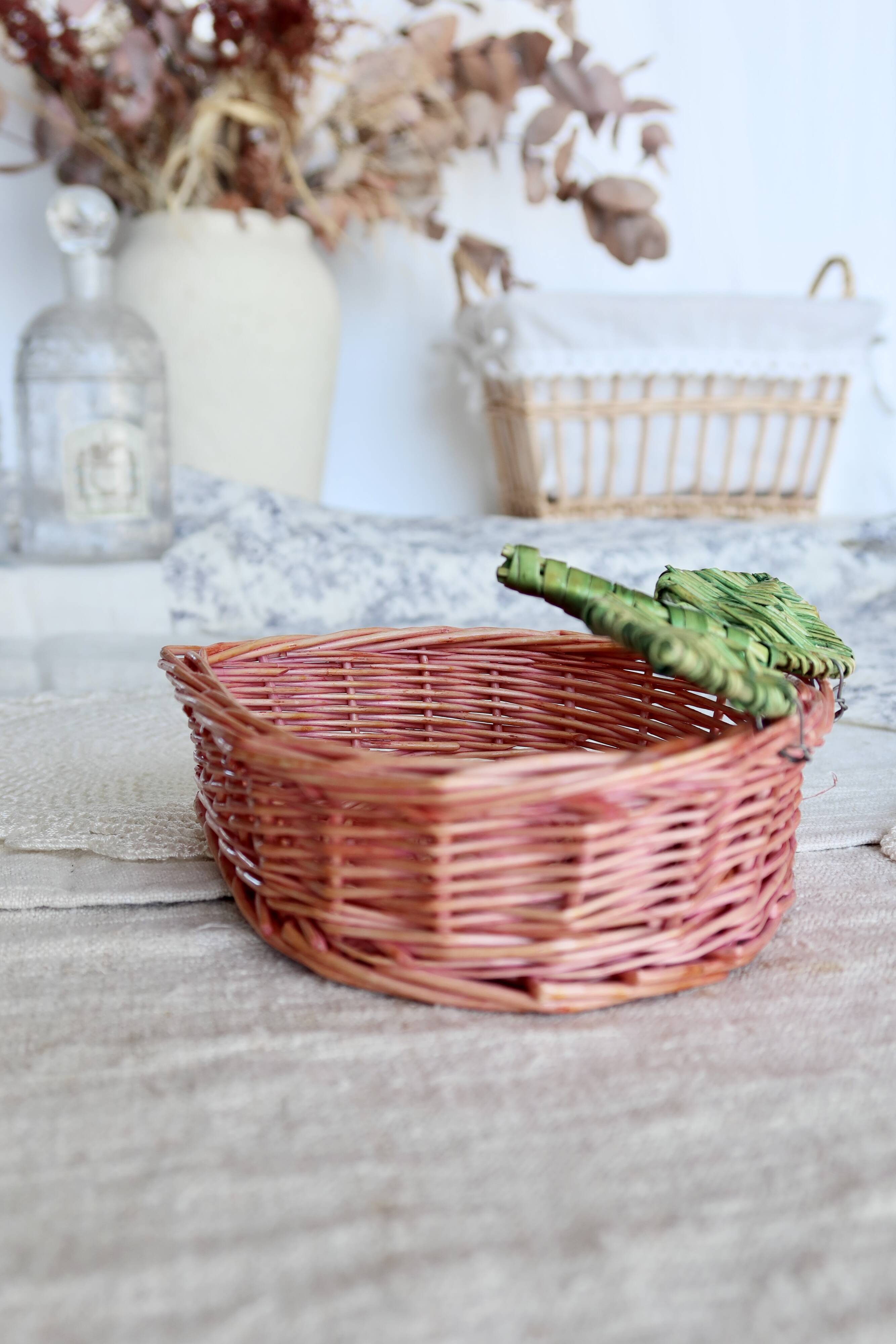 Small vintage colorful rattan fruit-shaped basket