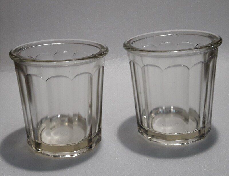2 antique glass jam jars 500g