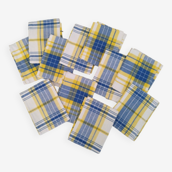 Serviettes de Table Coton Motif à Carreaux Bleu et Jaune Vintage