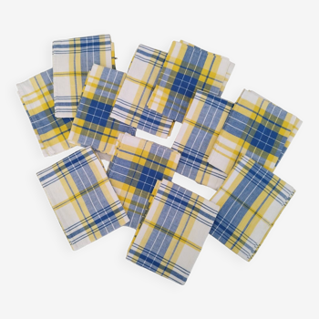 Vintage Blue and Yellow Checkered Pattern Cotton Napkins