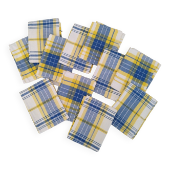 Vintage Blue and Yellow Checkered Pattern Cotton Napkins