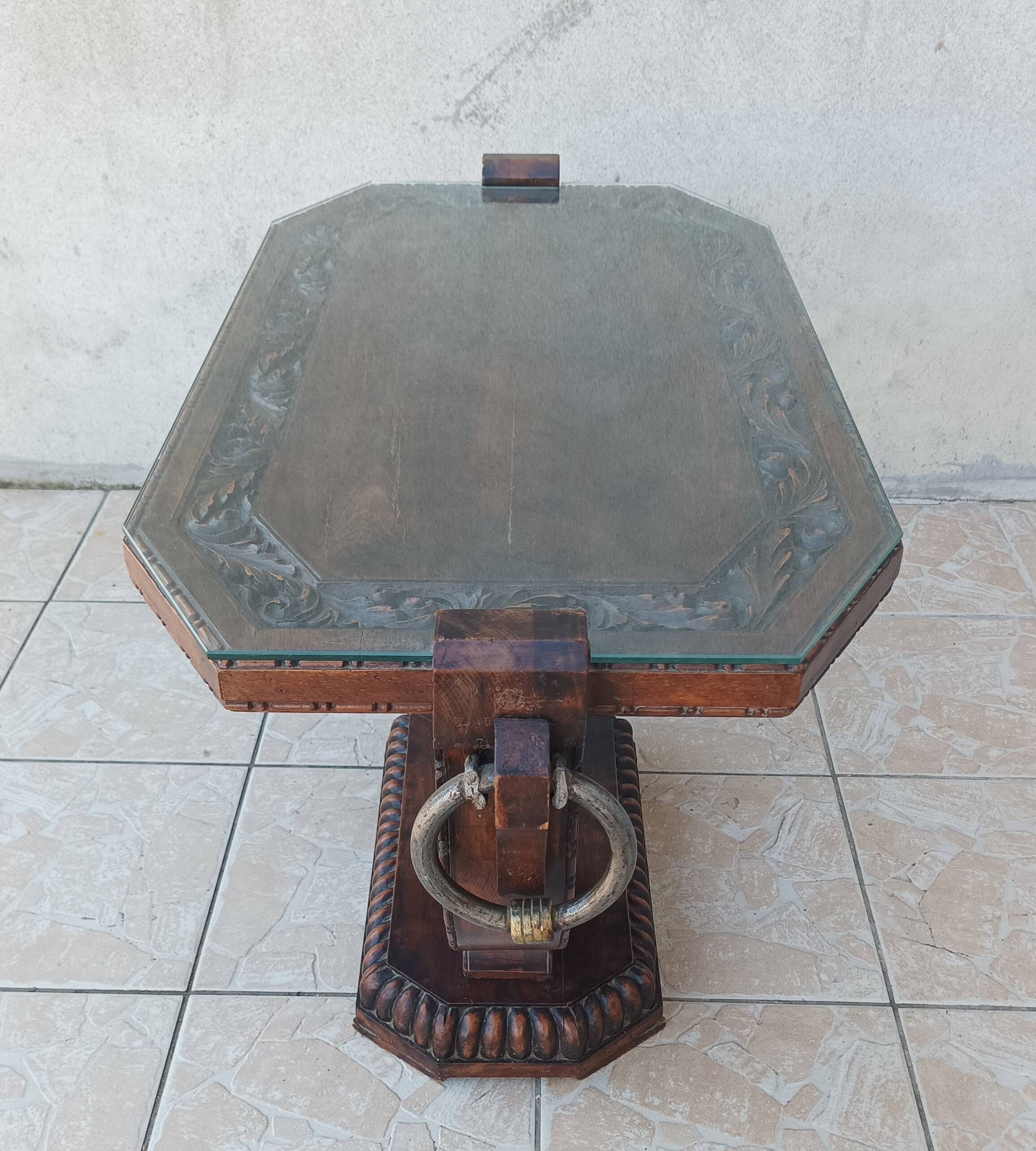 Art Deco style coffee table in carved natural wood