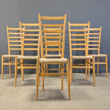 Ensemble de 6 chaises en bois de hêtre à dossier échelle italiennes, années 1970.