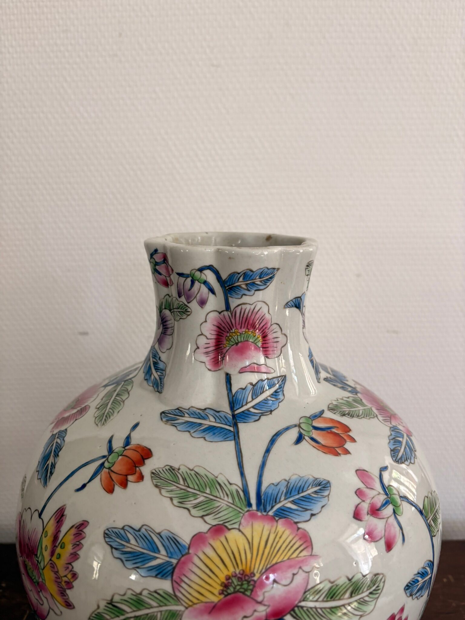 Antique Famille Rose Vase Chinese Porcelain China Peony Flowers Republic