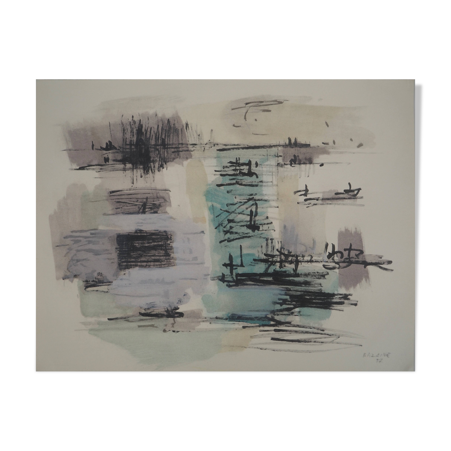 Jean rené bazaine: abstract composition - original signed lithograph