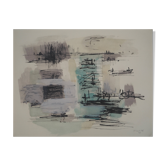 Jean rené bazaine : composition abstraite - lithographie originale signée