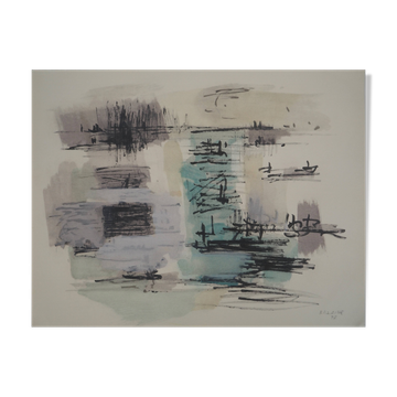 Jean rené bazaine: abstract composition - original signed lithograph