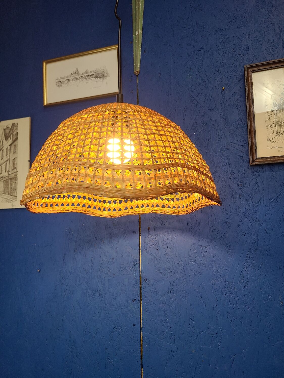 Abat jour pendant lamp in vintage wicker
