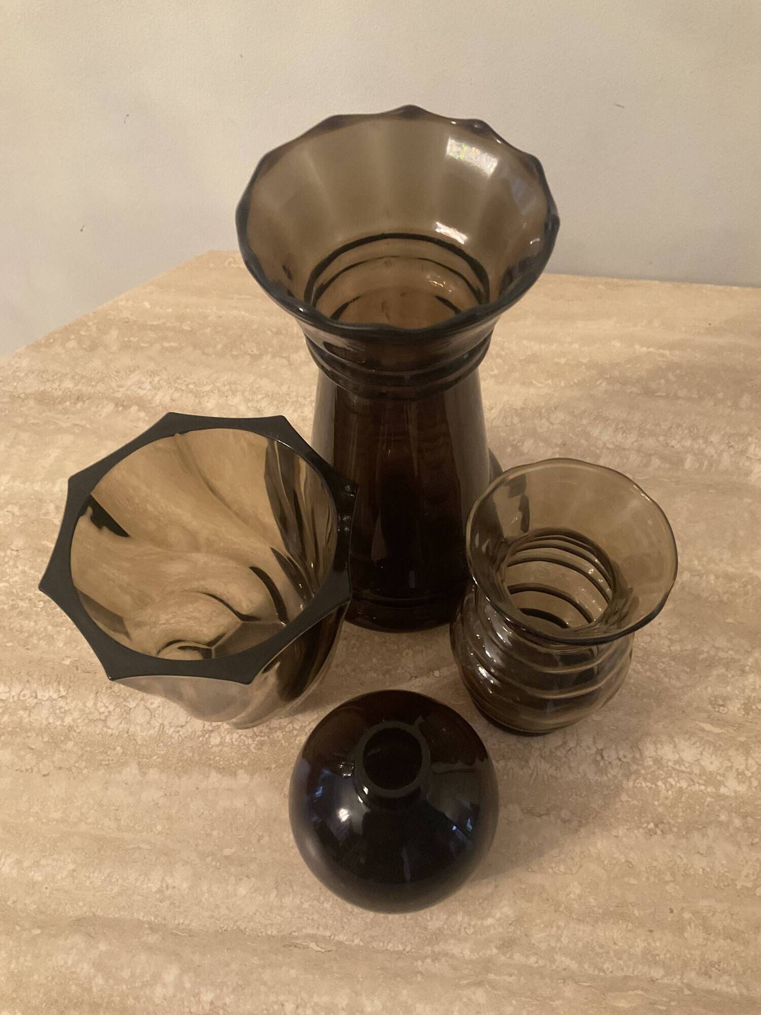Series of 4 vintage smoked glass vases from the 70s