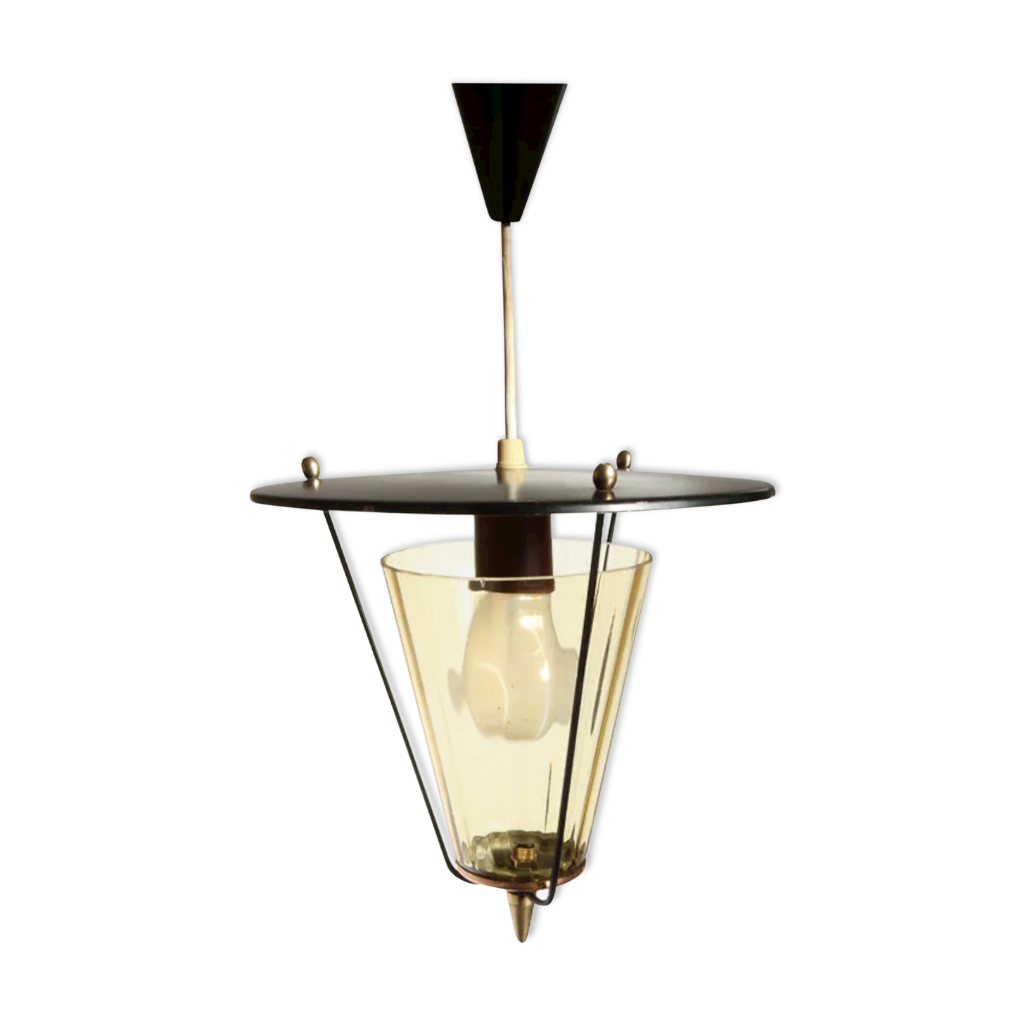 Scandivave amber glass metal and copper suspension lamp