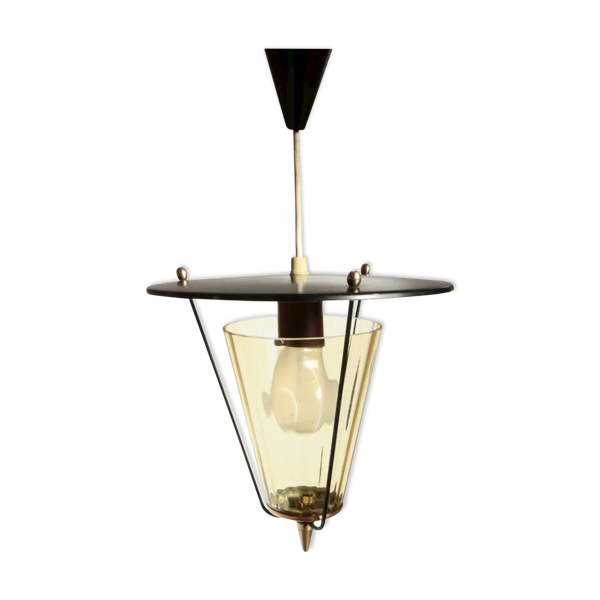 Lampe suspension métal et cuivre au verre ambré Scandivave