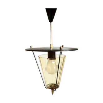 Lampe suspension métal et cuivre au verre ambré Scandivave