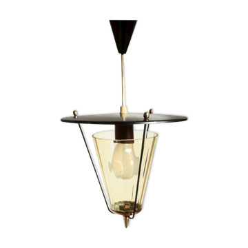 Scandivave amber glass metal and copper suspension lamp