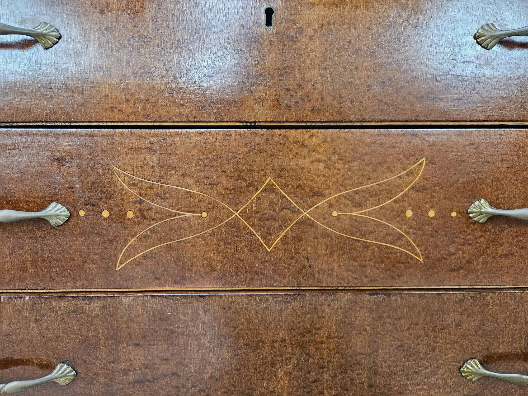 Vintage six-drawer oak chest of drawers with glass top, 1960