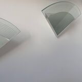 Pair of vintage wall lights, white lacquered metal and sandblasted glass, France 1970