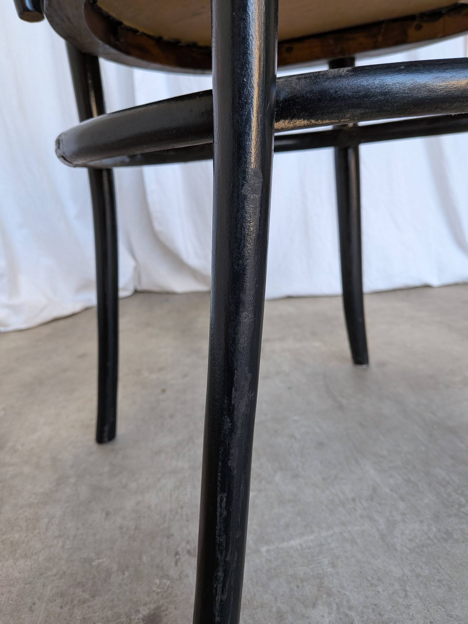 Vintage Thonet Style Dining Chair: Black Bentwood Cane Seat