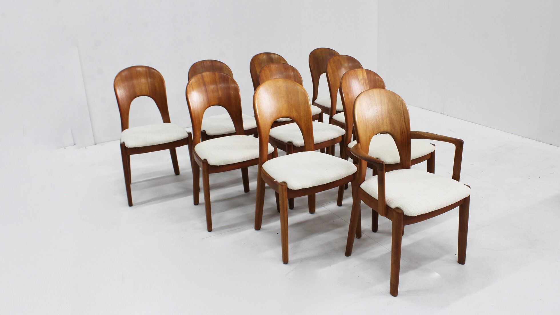 Vintage Danish dining chairs by Niels Koefoed solid teak, set of 10