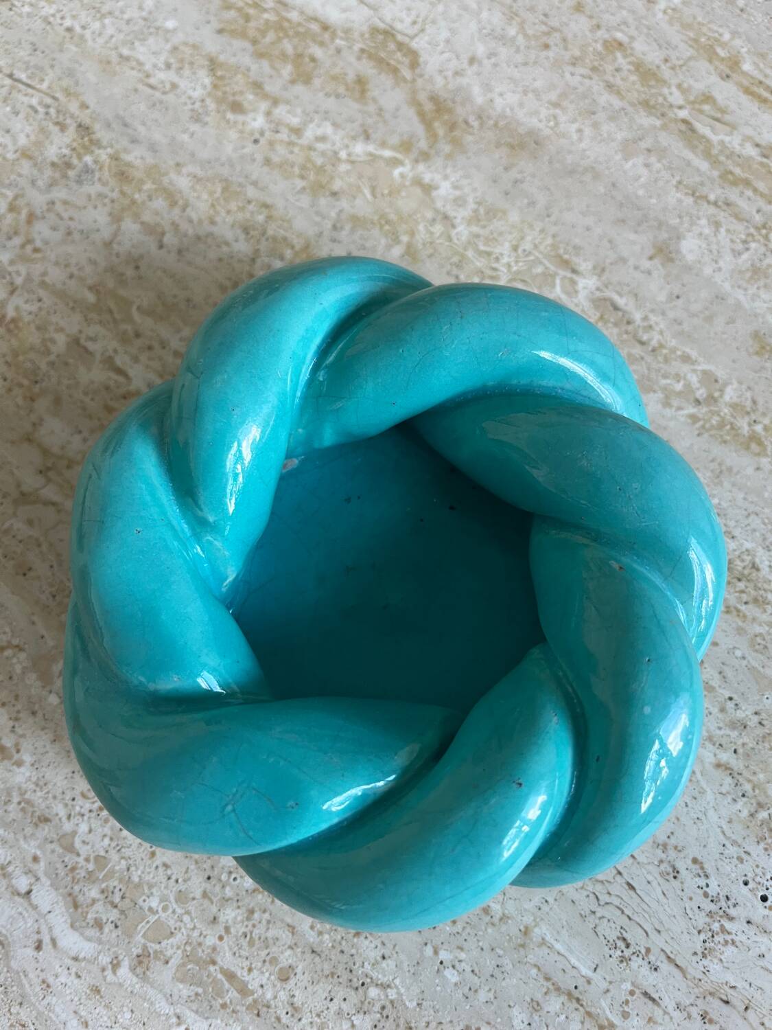 Turquoise blue twisted ceramic candle holder