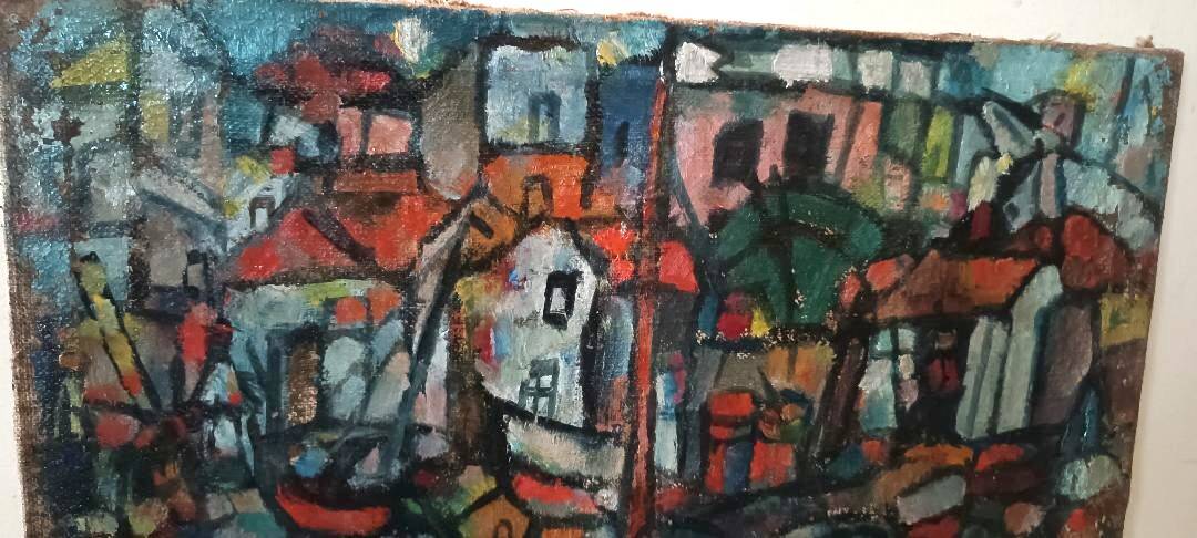 Oil on canvas by Ferruccio Ferri - 1953 - "Boats of Syracuse" expressionist period of Syracuse.